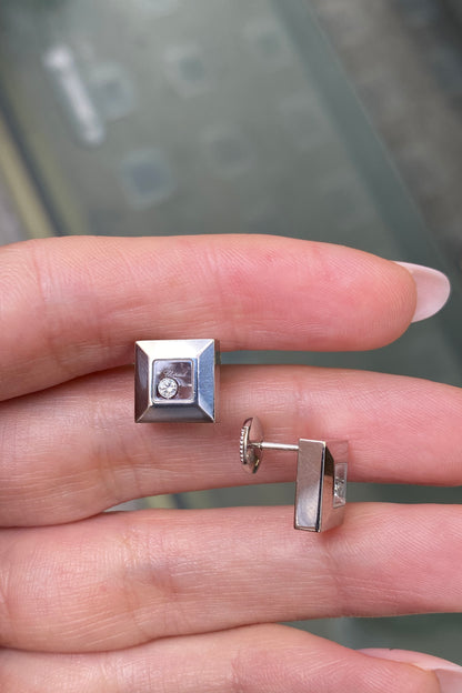 Chopard Happy Diamonds Square Stud Earrings in 18 Carat White Gold