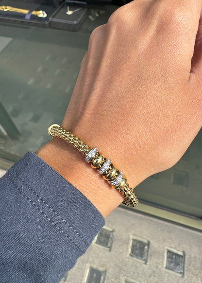 FOPE Prima Flex'it Diamond Woven Link Bracelet in 18 Carat Yellow and White Gold
