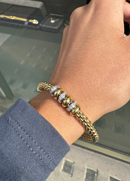 FOPE Prima Flex'it Diamond Woven Link Bracelet in 18 Carat Yellow and White Gold
