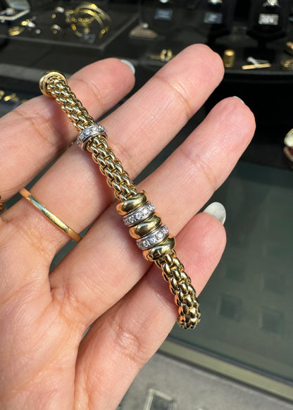 FOPE Prima Flex'it Diamond Woven Link Bracelet in 18 Carat Yellow and White Gold