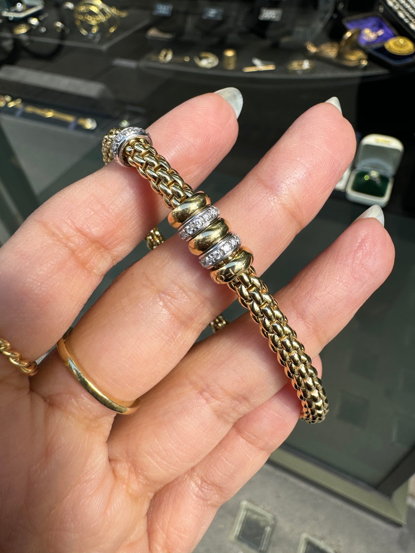 FOPE Prima Flex'it Diamond Woven Link Bracelet in 18 Carat Yellow and White Gold