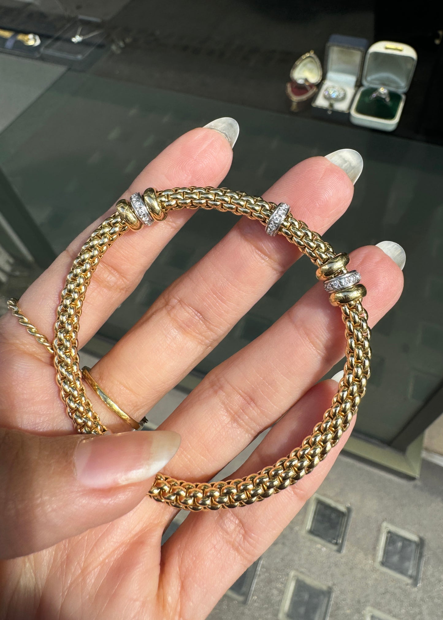 FOPE Prima Flex'it Diamond Woven Link Bracelet in 18 Carat Yellow and White Gold