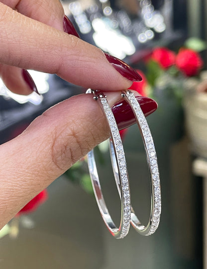18 Carat White Gold Diamond Set Hoop Earrings