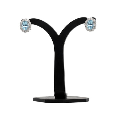 1.98 Carat Aquamarine and Diamond 18 Carat White Gold Cluster Stud Earrings