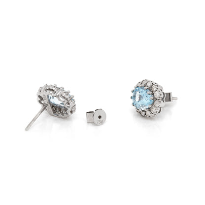 1.98 Carat Aquamarine and Diamond 18 Carat White Gold Cluster Stud Earrings