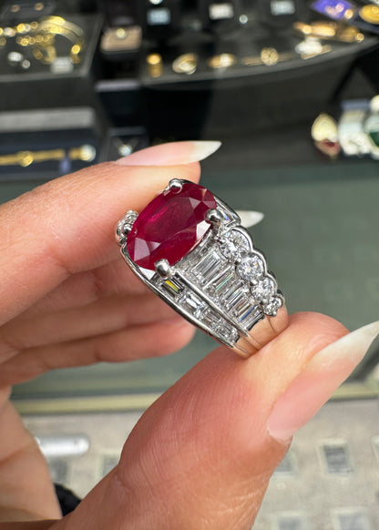 2.32ct Oval Ruby and Diamond Platinum Dress Ring with Reversed Diamond Shoulders