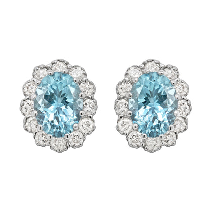 1.98 Carat Aquamarine and Diamond 18 Carat White Gold Cluster Stud Earrings