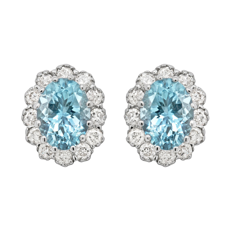 1.98 Carat Aquamarine and Diamond 18 Carat White Gold Cluster Stud Earrings