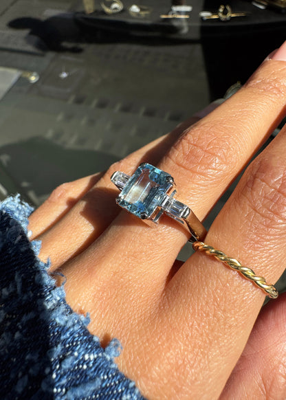 Aquamarine and Diamond 18 Carat White Gold Art Deco Style Three-Stone Dress Ring