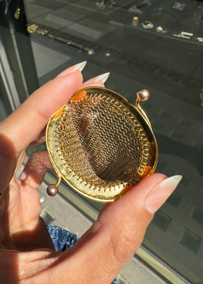 Antique 9 Carat Yellow Gold Miniature Mesh Coin Purse/ Pendant, circa 1910s
