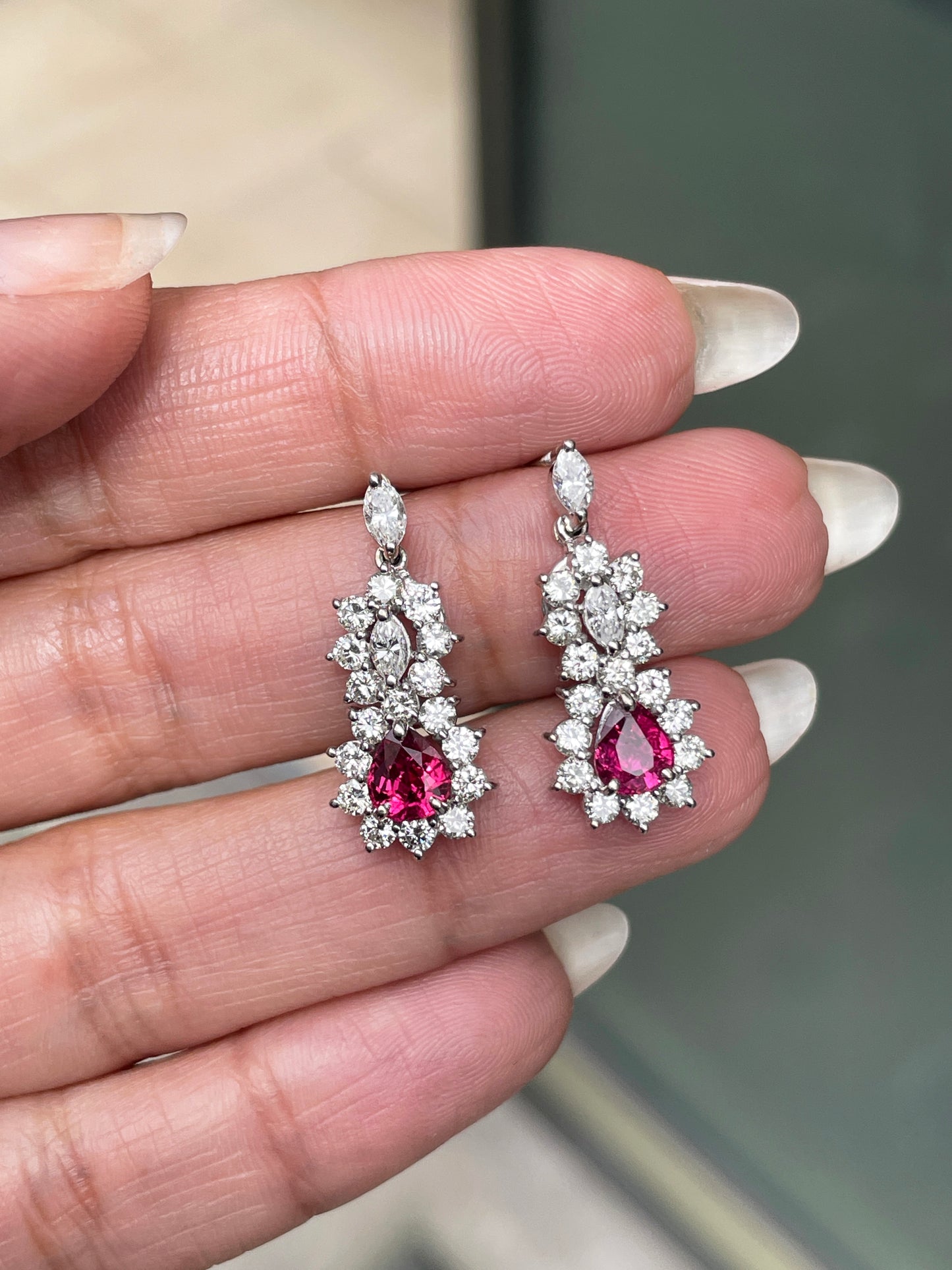 Ruby and Diamond 18 Carat White Gold Cluster Earrings