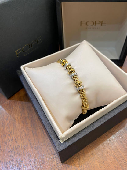 FOPE Prima Flex'it Diamond Woven Link Bracelet in 18 Carat Yellow and White Gold
