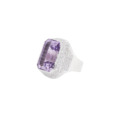 Amethyst and Diamond 18 Carat White Gold Large Cocktail Ring