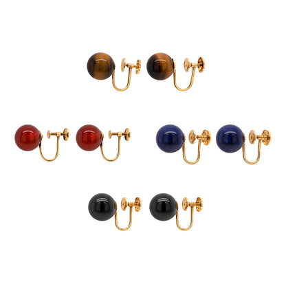 c.1970's Tiffany&Co. Onyx, Tiger Eye, Carnelian & Lapis Lazuli 14K Gold Earrings