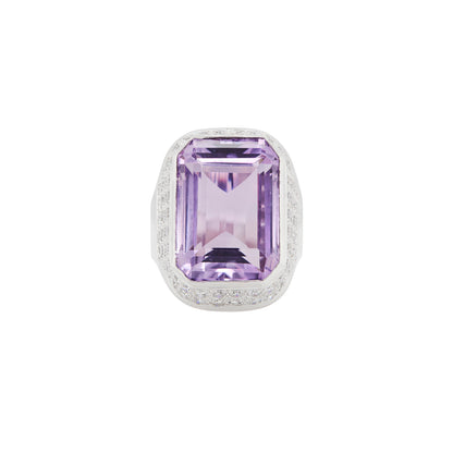 Amethyst and Diamond 18 Carat White Gold Large Cocktail Ring