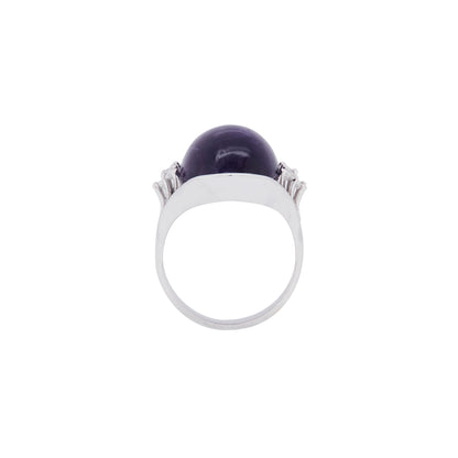 Oval Cabochon Amethyst and Diamond 18 Carat White Gold Dress Ring