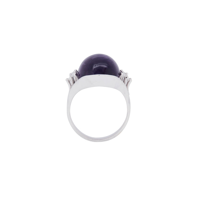 Oval Cabochon Amethyst and Diamond 18 Carat White Gold Dress Ring