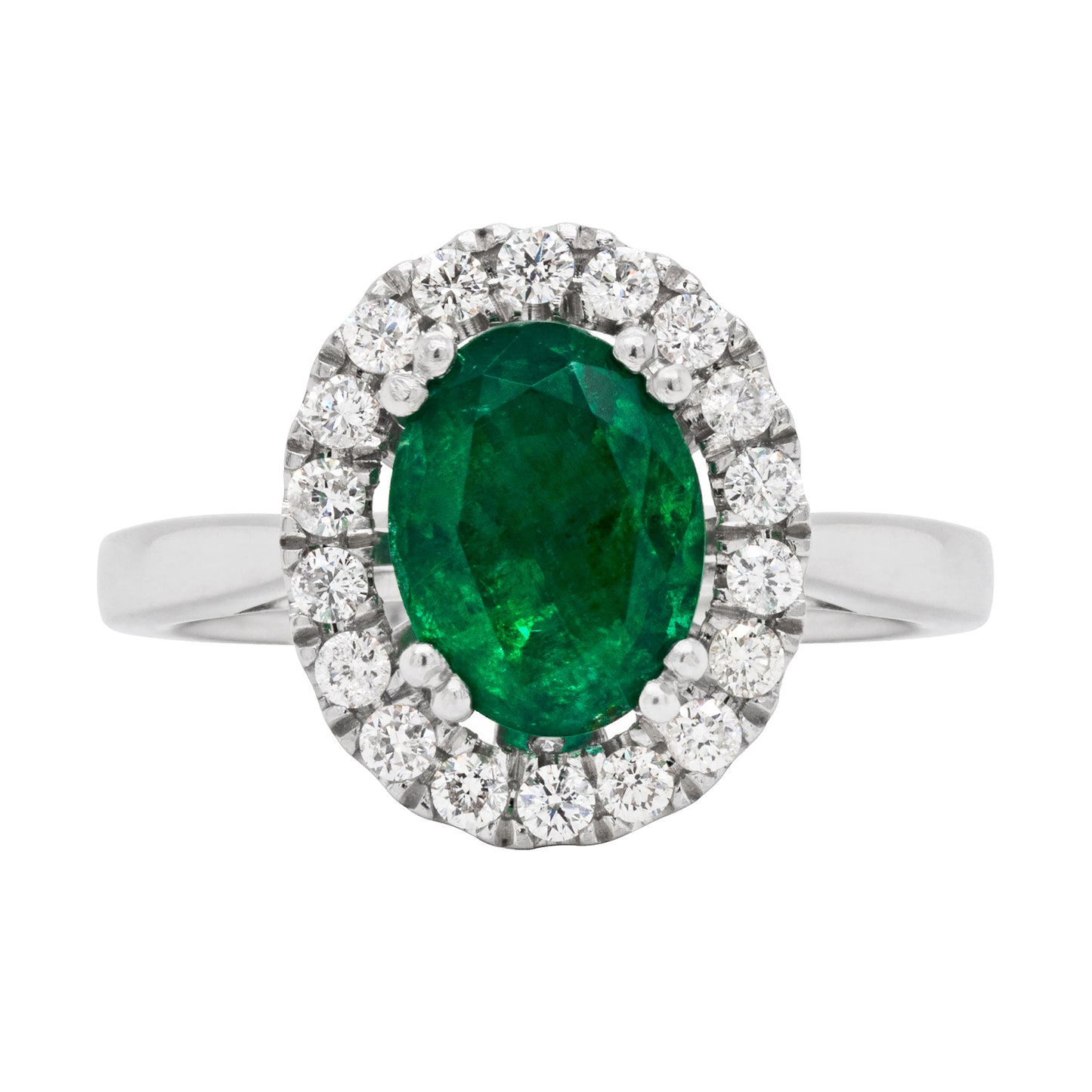 1.83 Carat Emerald and Diamond Platinum Cluster Engagement Ring