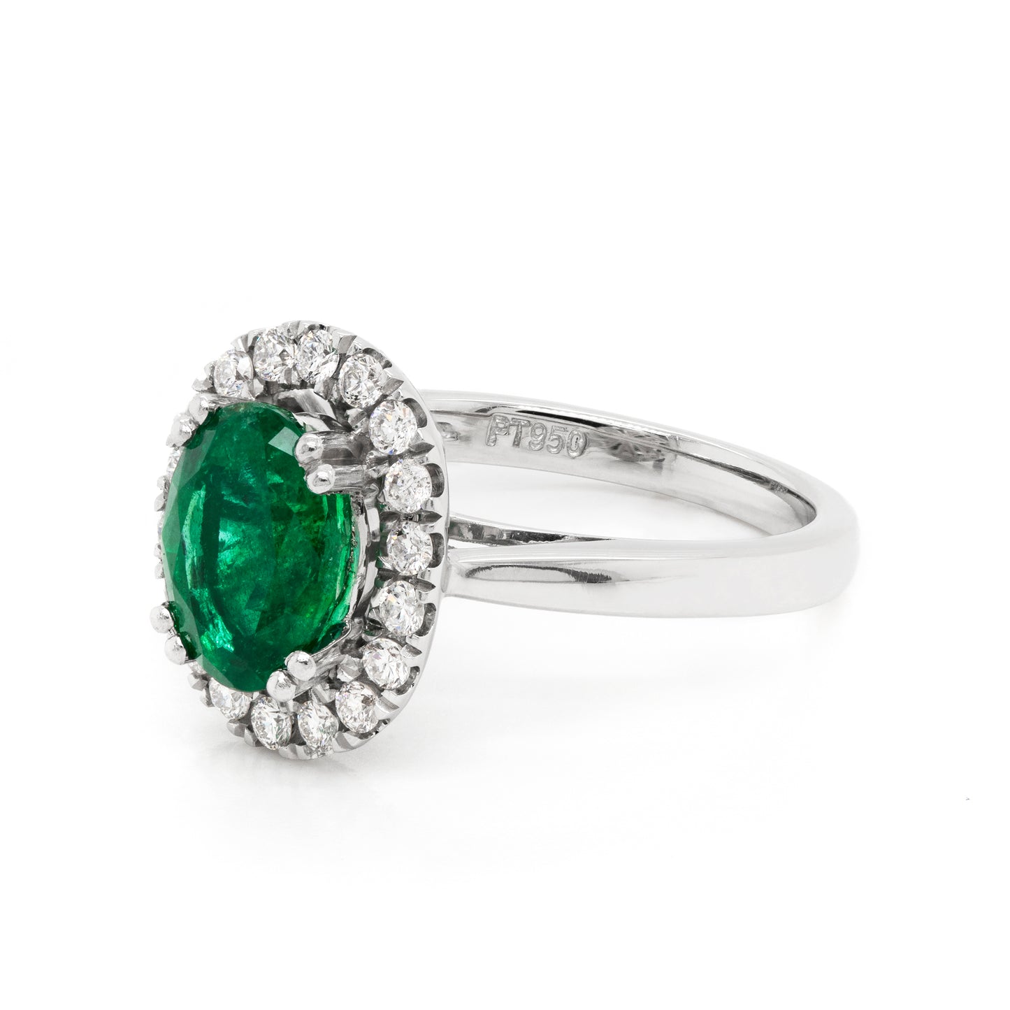 1.83 Carat Emerald and Diamond Platinum Cluster Engagement Ring