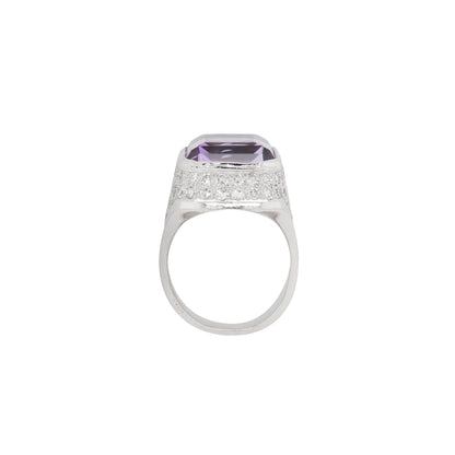 Amethyst and Diamond 18 Carat White Gold Large Cocktail Ring