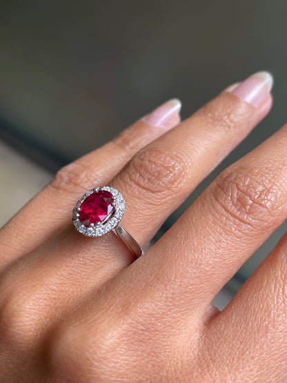 1.99 Carat Ruby and Diamond Platinum Cluster Engagement Ring