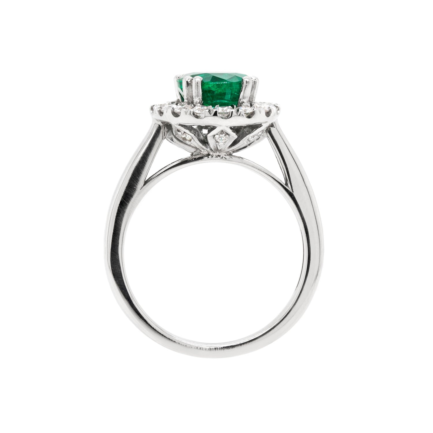 1.83 Carat Emerald and Diamond Platinum Cluster Engagement Ring