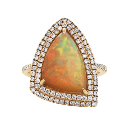 3.30ct Trilliant Cabochon Opal and Diamond 18ct Gold Cocktail Ring