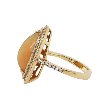 3.30ct Trilliant Cabochon Opal and Diamond 18ct Gold Cocktail Ring