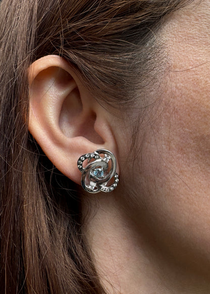 Aquamarine and Diamond 18 Carat White Gold Interwoven Open Work Stud Earrings