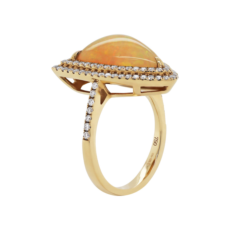 3.30ct Trilliant Cabochon Opal and Diamond 18ct Gold Cocktail Ring