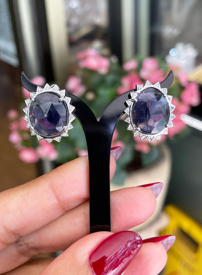 Purple Iolite and Diamond 18 Carat White Gold Stud Earrings