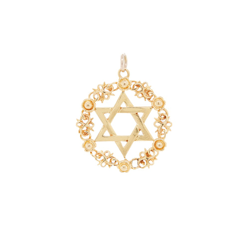 Vintage Kutchinsky Star Of David Round floral Pendant in 18K Yellow Gold, 1959