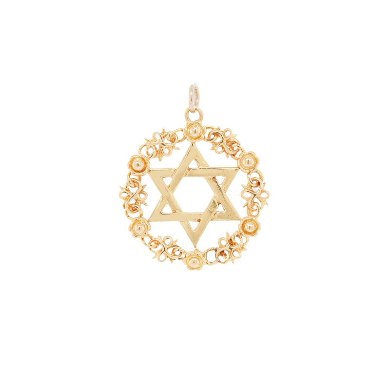 Vintage Kutchinsky Star Of David Round floral Pendant in 18K Yellow Gold, 1959