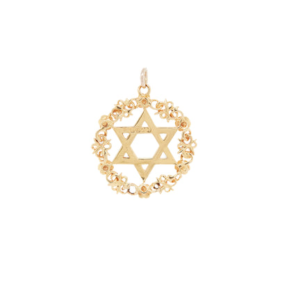 Vintage Kutchinsky Star Of David Round floral Pendant in 18K Yellow Gold, 1959