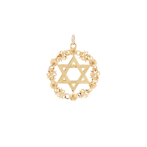 Vintage Kutchinsky Star Of David Round floral Pendant in 18K Yellow Gold, 1959