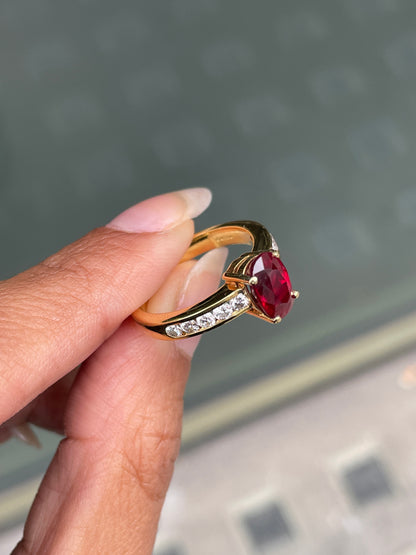 2.15 Carat Ruby and Diamond 18 Carat Yellow Gold Engagement Ring