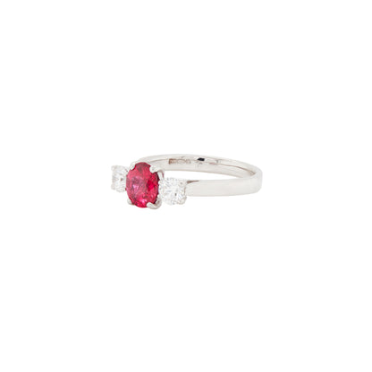 1.05ct Natural Unheated Oval Ruby & Diamond Platinum Three-Stone Engagement Ring