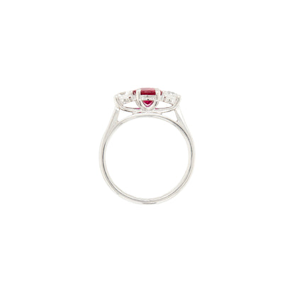 1.05ct Natural Unheated Oval Ruby & Diamond Platinum Three-Stone Engagement Ring