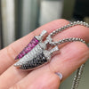 Ruby, Black & White Diamond 18K White Gold Three Horn Pendant and Diamond Chain