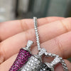 Ruby, Black & White Diamond 18K White Gold Three Horn Pendant and Diamond Chain