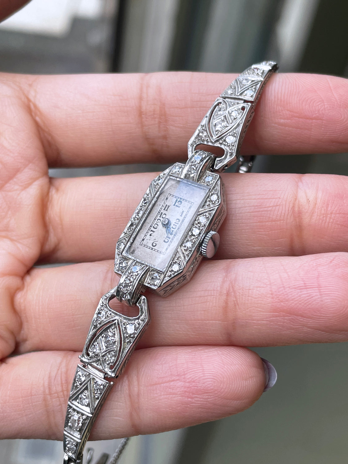 Antique Old Cut Diamond and Platinum Art Deco Cocktail Watch, circa 1920's