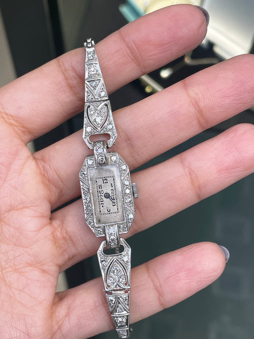 Antique Old Cut Diamond and Platinum Art Deco Cocktail Watch, circa 1920's