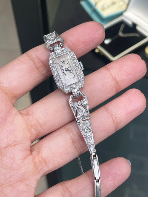 Antique Old Cut Diamond and Platinum Art Deco Cocktail Watch, circa 1920's