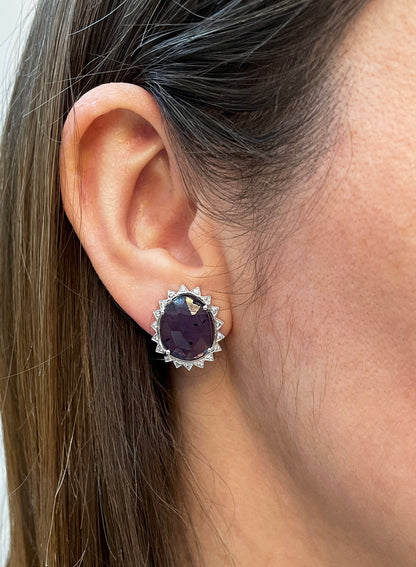 Purple Iolite and Diamond 18 Carat White Gold Stud Earrings