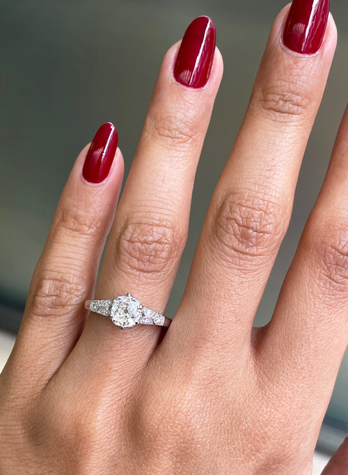 1.25 Carat Old Mine Cut Diamond Platinum Engagement Ring