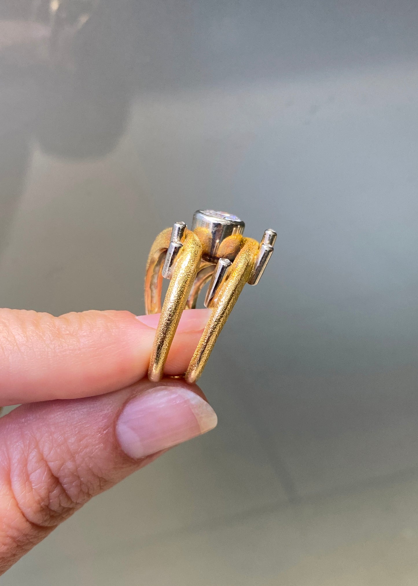 Vintage Diamond 18K Yellow & White Gold Wavy Open Work Abstract Cocktail Ring