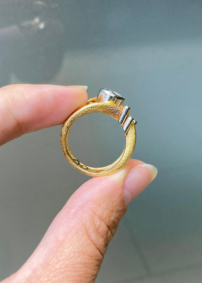 Vintage Diamond 18K Yellow & White Gold Wavy Open Work Abstract Cocktail Ring