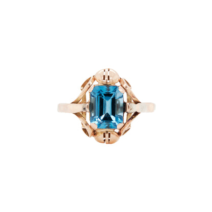 14 Carat Rose Gold and Blue Topaz Dress Ring, Circa 1930s-1940s