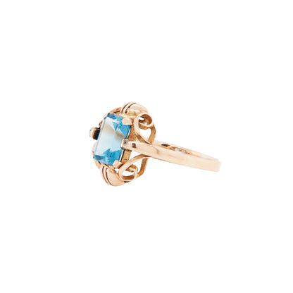14 Carat Rose Gold and Blue Topaz Dress Ring, Circa 1930s-1940s