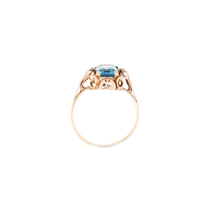 14 Carat Rose Gold and Blue Topaz Dress Ring, Circa 1930s-1940s